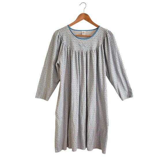 Calida Soft Cotton Nightgown Size Large Long Sleeve Blue Floral Modest - Picture 1 of 5